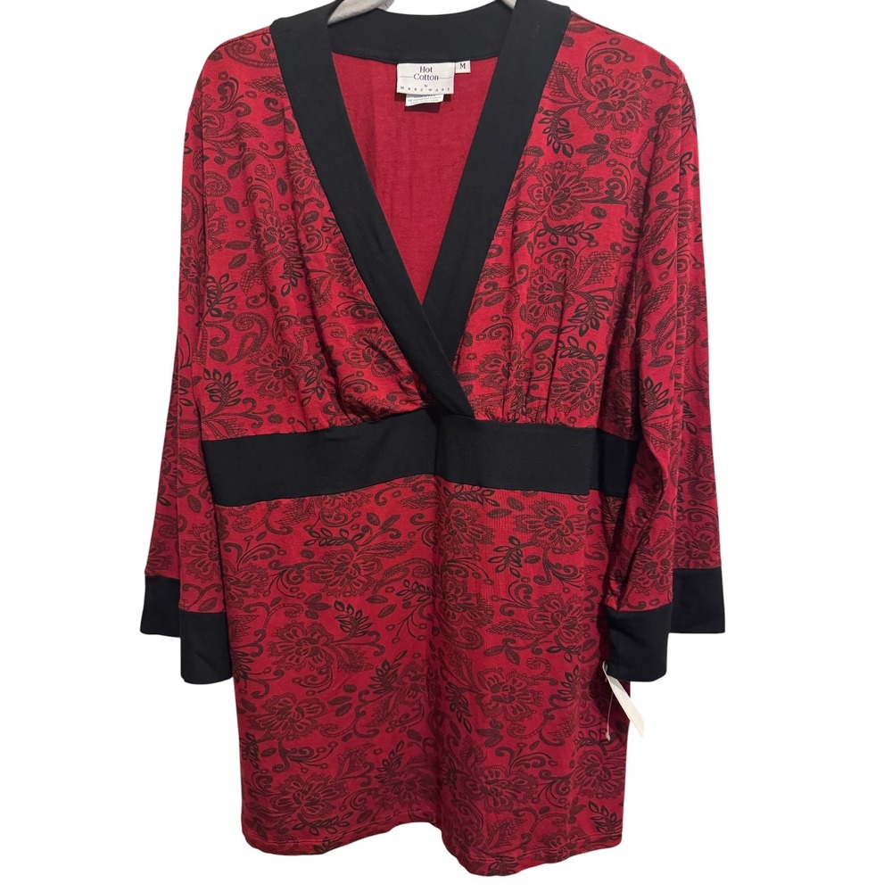 Hot Cotton Tunic Top Women Size M Red Black Floral Whimsigoth Vampy Y2K Grunge